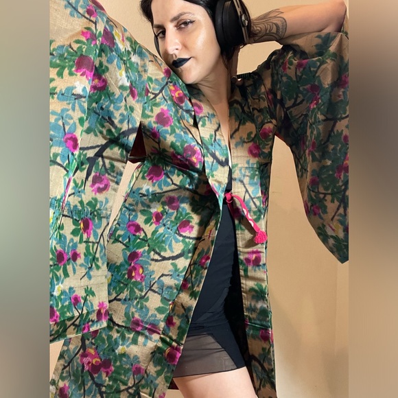 Floral gauze semi transparent sha silk vintage kimono Haori coat robe usomono - Picture 4 of 10
